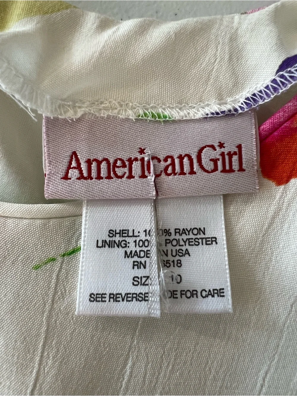 American Girl Girls Floral A-Line Dress White Watercolor Flower Print * Flaw